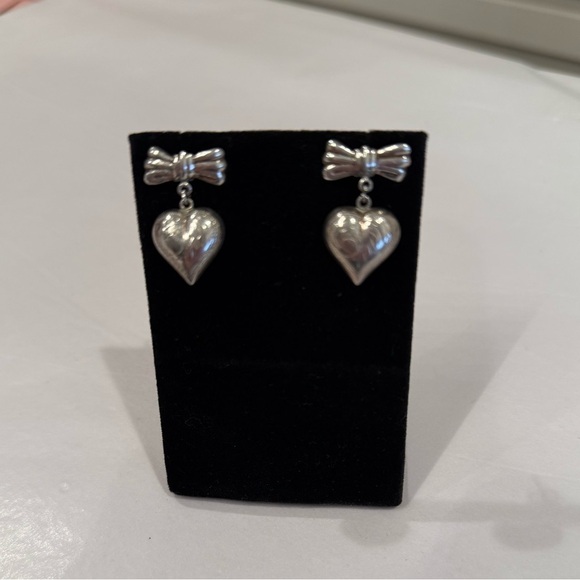 Jewelry - Adorable sterling silver drop earrings, hearts & bows